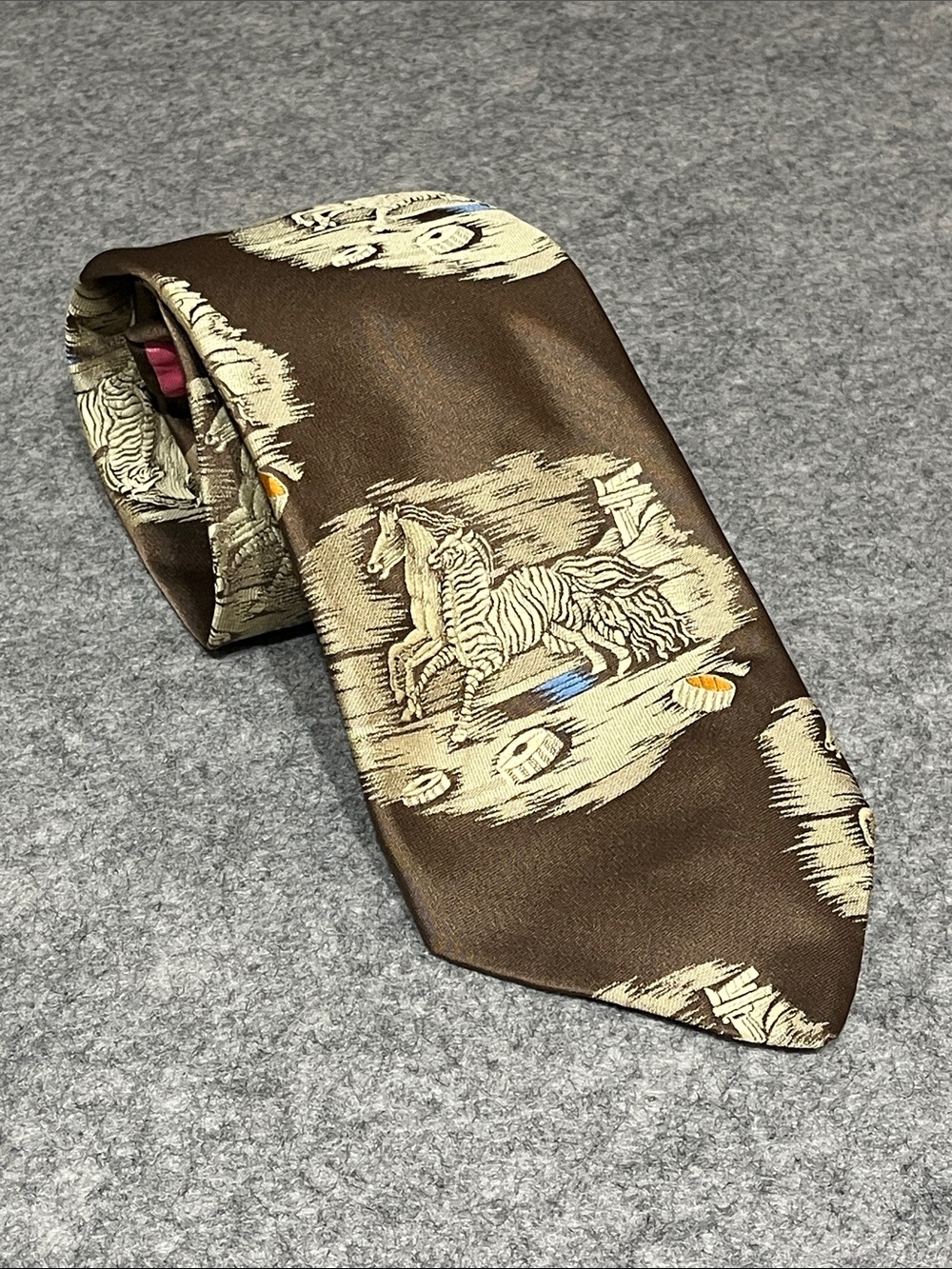 Shiaparelli Brown Printed Tie with Horse Motif